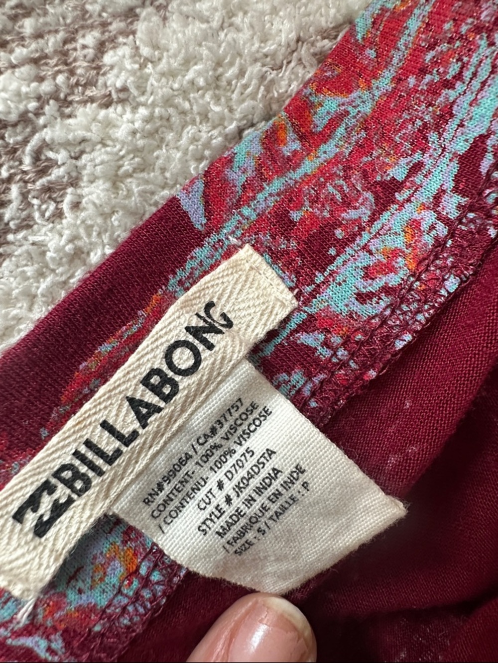 Billabong Boho Maxi Skirt Burgundy Paisley Like New Flowy Festival Style - Picture 10 of 15